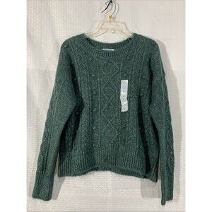 Old Navy Cropped Sweater Green Womens S NWT Cable Knit Crew Neck Oversized M